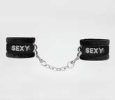 Love In Leather Fluffy Diamante SEXY Wrist Cuffs Black Cuffs And Restraints
